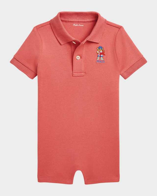 Boy's Polo Bear Embroidered Shortall, Size 3M-12
